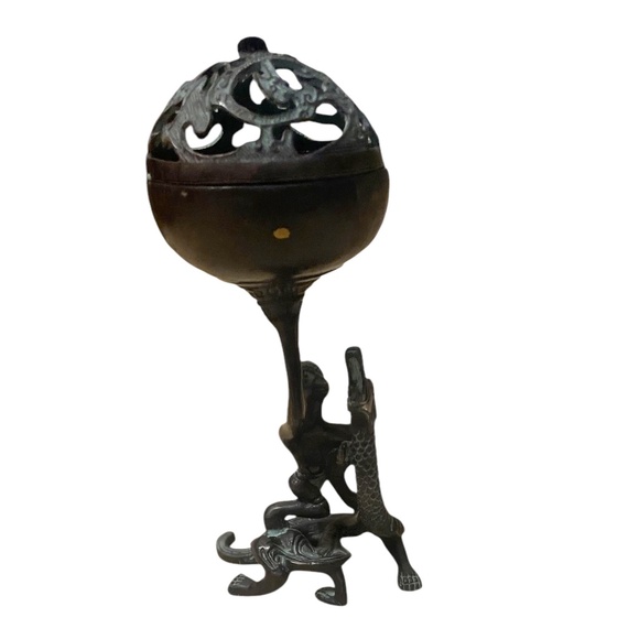 Chinese Bronze Copper Immortal Riding Dragon Statue Hand Carved Boshan Furnace - Picture 3 of 13